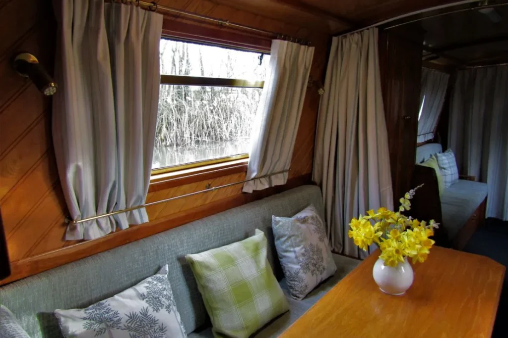 Curtains and cushions in narrow boat